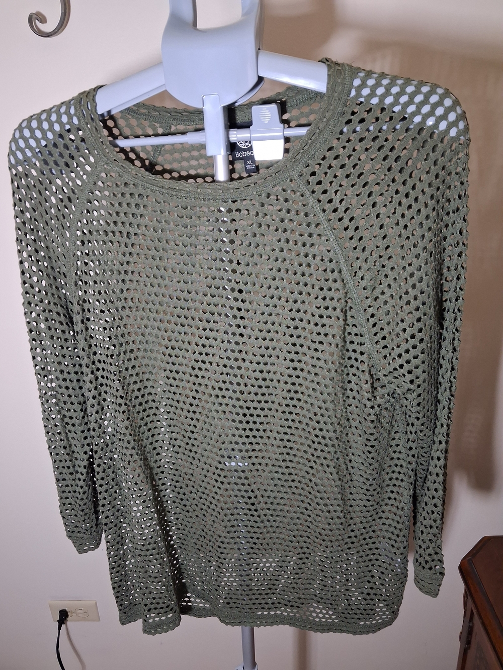 Bobeau Olive Green Open-Knit Long Sleeve Sweater Top
